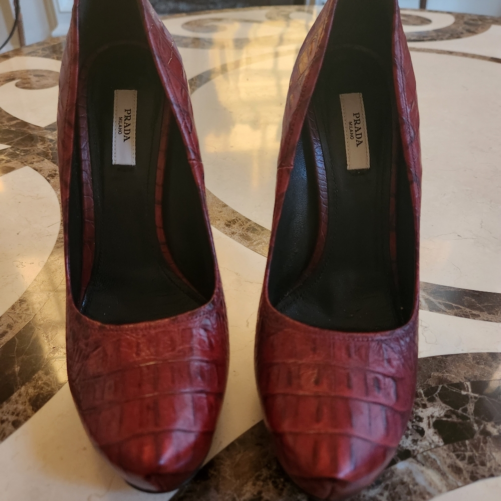 Prada Croc Red Pumps